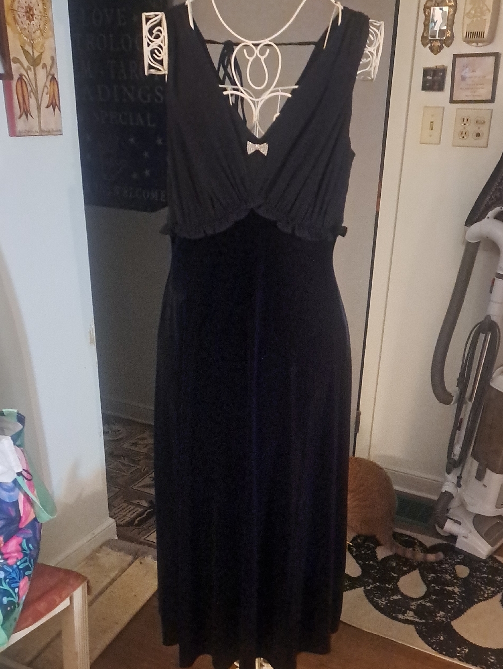 Vintage Taylor Velvet Sleeveless Dress With Rhinestone Embellishment, Sz 12